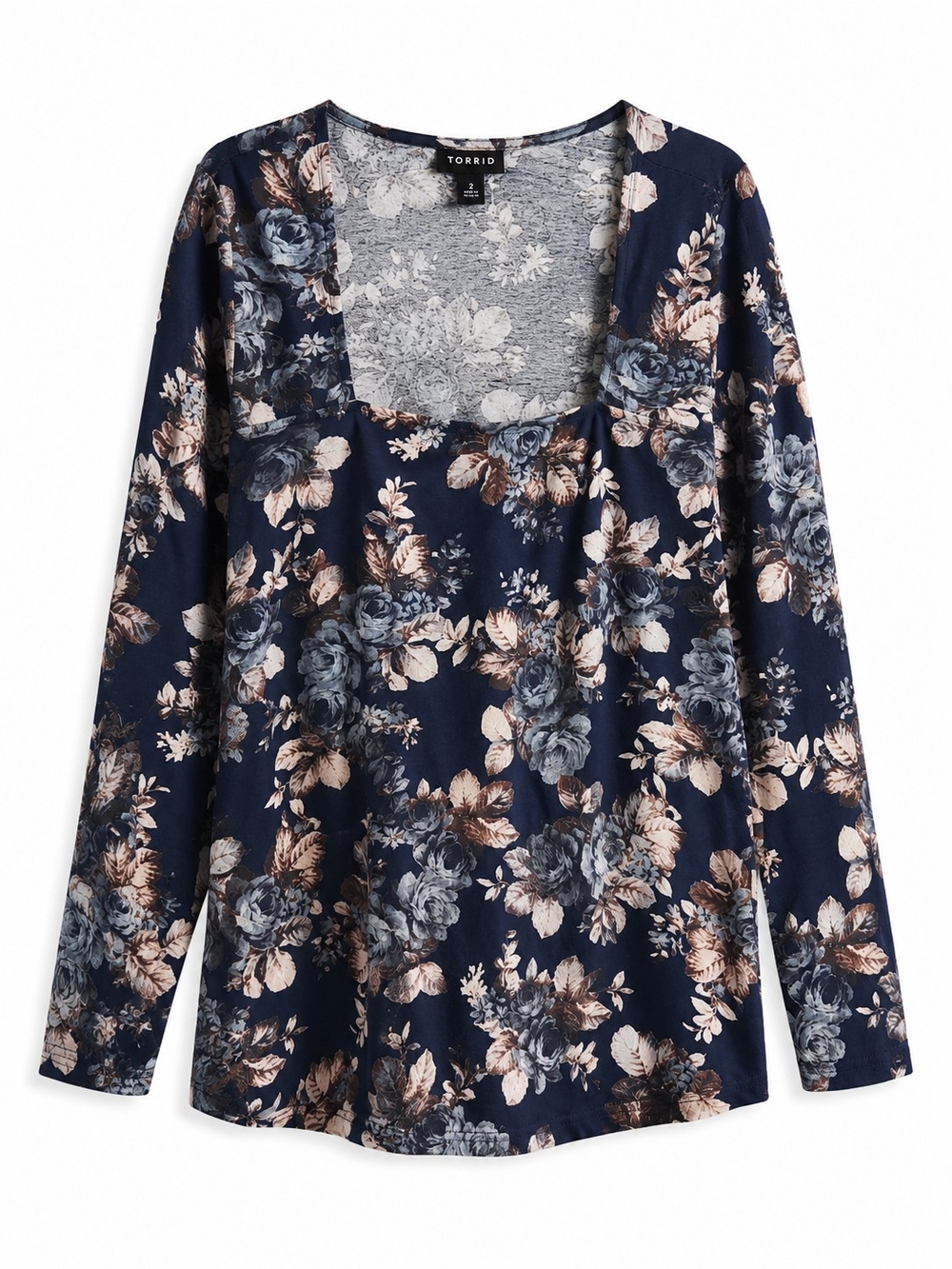 torrid Navy Floral Square-Neck Long Sleeve Top Sz 2X